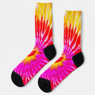 Tie Dye Pink Red and Yellow Design Socks
