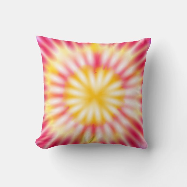 Tie Dye Pink Yellow White Cushion (Front)