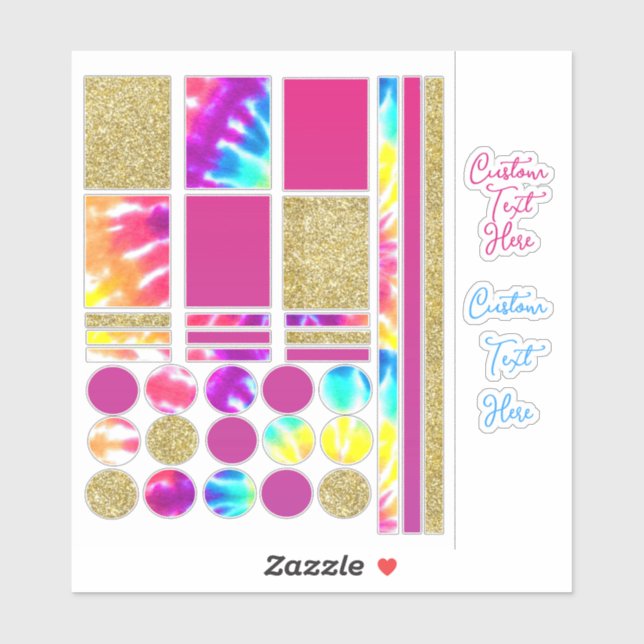 Tie Dye Psychedelic Gold Glitter Journal Planner (Sheet)