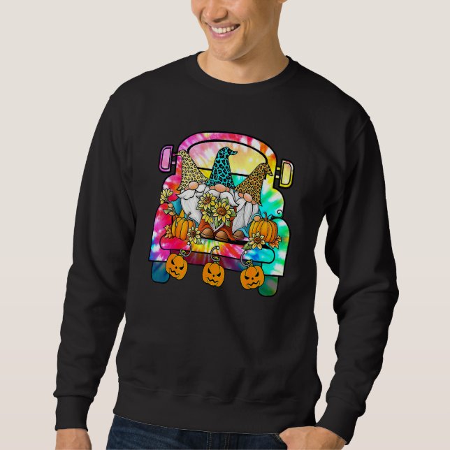 Tie Dye Pumpkin Gnomes In Halloween Truck  Holiday Sweatshirt (Front)