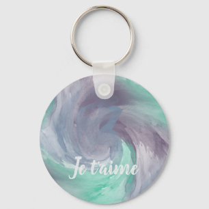 Tie-Dye Purple Green Painterly Watercolor in Love Key Ring