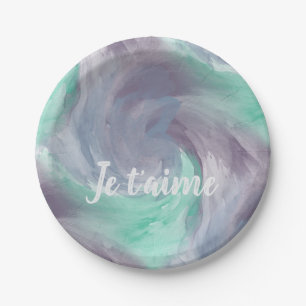 Tie-Dye Purple Green Painterly Watercolor in Love Paper Plate