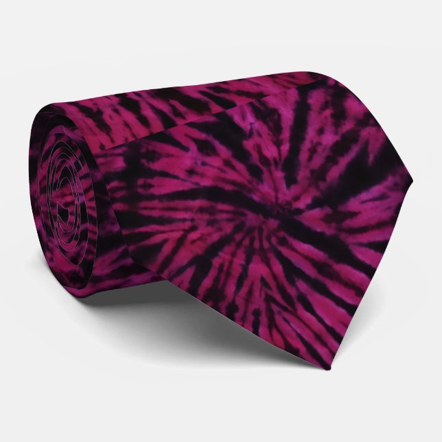 Tie-Dye Purple Pink Black Hippie Retro Pattern  Tie (Rolled)