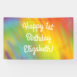 Tie Dye Rainbow Birthday Party Kids Cute Banner