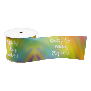 Tie Dye Rainbow Birthday Party Satin Ribbon