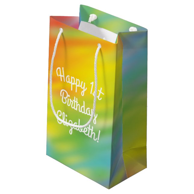 Tie Dye Rainbow Birthday Party Small Gift Bag (Back Angled)