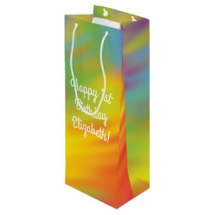 Tie Dye Rainbow Birthday Party Wine Gift Bag