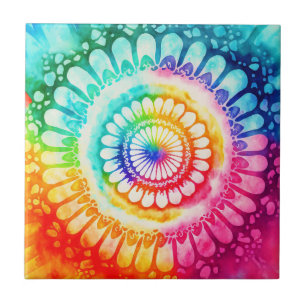 Tie Dye Rainbow Colours Retro Hippie Groovy  Tile