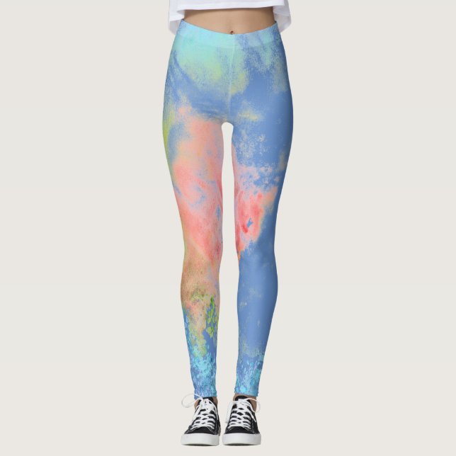 Tie Dye Rainbow Pastel Colour Leggings (Front)