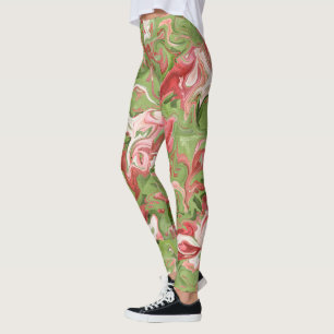 Tie Dye Red Green Christmas Design Leggings