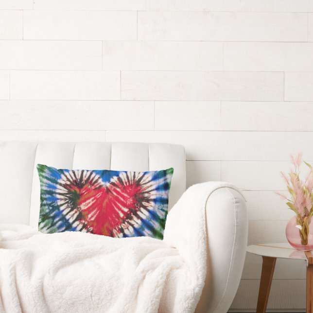 Tie Dye Red Heart Print Lumbar Pillow (Couch)