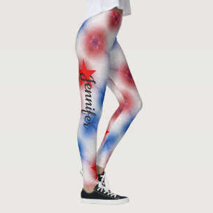 Tie Dye Red White Blue Custom Name Leggings