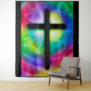 Tie Dye Religious CrossTapestry Tapestry