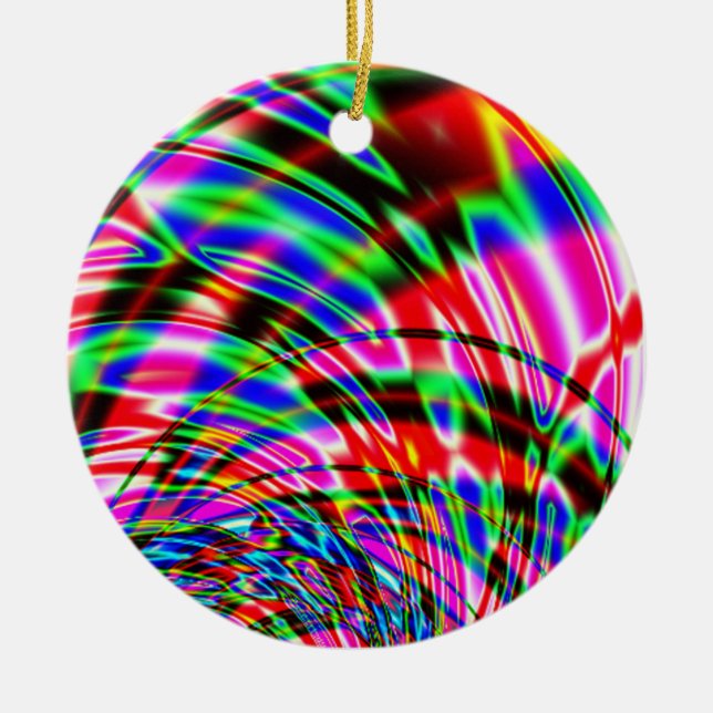 Tie Dye Retro Wave Fractal Ceramic Tree Decoration (Front)