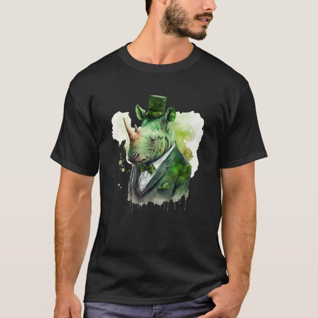 Tie Dye Rhino Tuxedo Leprechaun Hat St Patrick's D T-Shirt (Front)