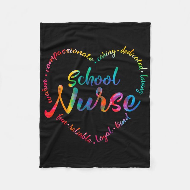 Tie Dye School Nurse Heart Word Nursing Nurse Day  Fleece Blanket (Front)