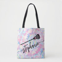 Tie Dye Script Custom Name LAX Lacrosse Tote Bag