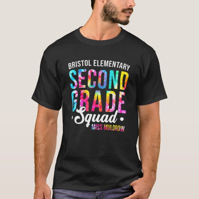 Tie Dye Second Grade Squad Teacher Student Back To T-Shirt (Front)