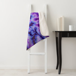 Tie Dye Shades of Purple & Blue Sherpa Blanket