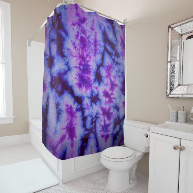 Tie Dye Shades of Purple & Blue Shower Curtain (In Situ)