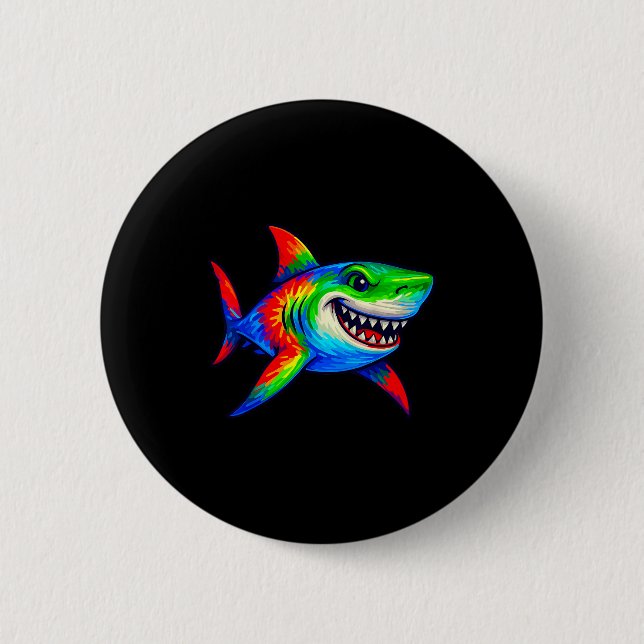 Tie-dye Shark Peace Sign Hipe  6 Cm Round Badge (Front)