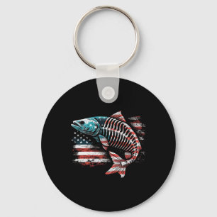 Tie Dye Skeleton Salmon American 4th Of July Fish Key Ring