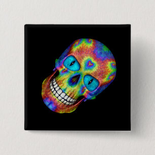 Tie Dye Skull Dead Zombie Undead Buttons Pins