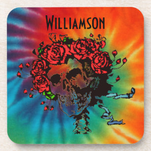 Tie Dye Skull with Roses Coaster