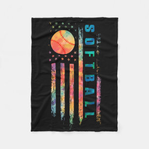 Tie Dye Softll Teen Girls Softll Player Usa Flag  Fleece Blanket