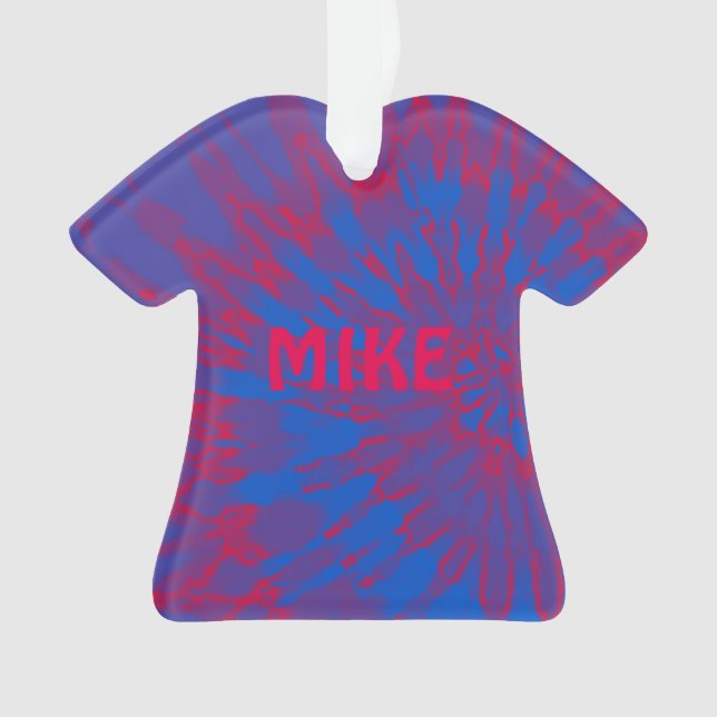 Tie Dye Spiral Blue and Red Ornament (Front)