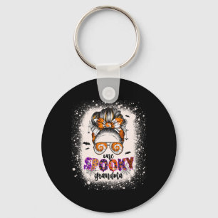 Tie Dye Spooky Grandma Halloween Monster Messy Bun Key Ring