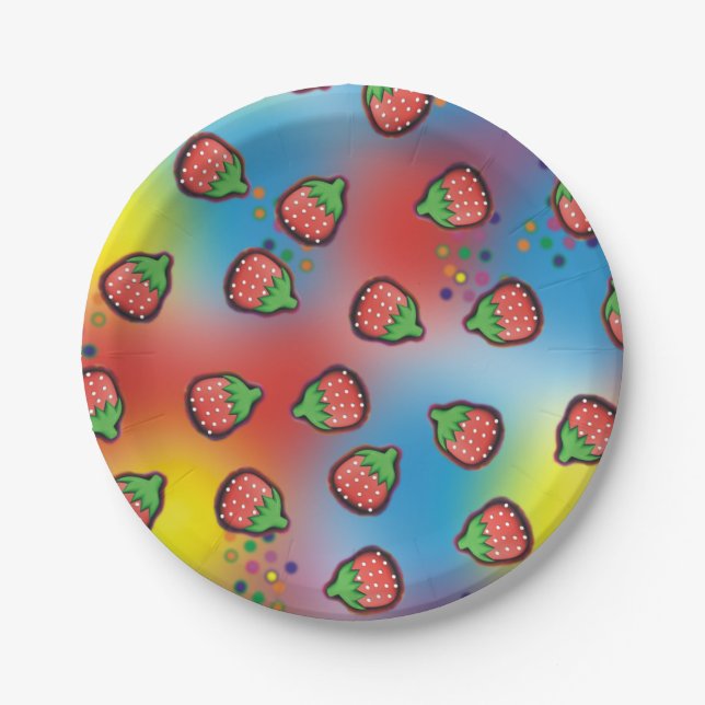 Tie Dye Strawberry Fields Paper Plate (Front)