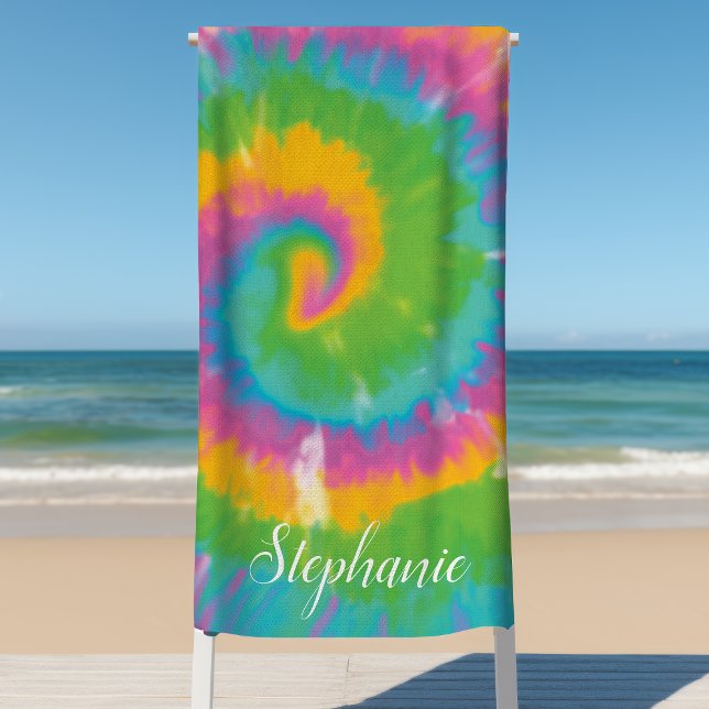 Tie Dye Swirl Abstract Retro Personalised Summer  Beach Towel (Creator Uploaded)