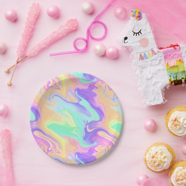 Tie Dye Swirl Marble Retro Groovy Paper Plate (Party)