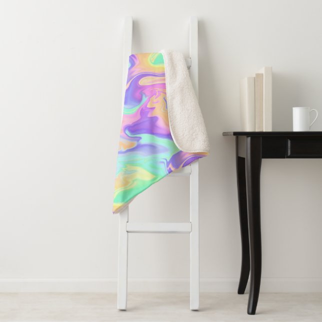 Tie Dye Swirl Marble Retro Groovy Sherpa Blanket (In Situ)