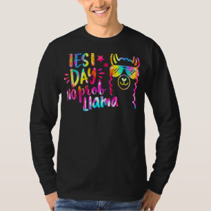 Tie Dye Test Day No Prob Llama Cute Teachers Stude T-Shirt