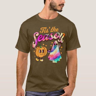 Tie Dye Tis' The Season Pumpkin And Ghost Hallowee T-Shirt