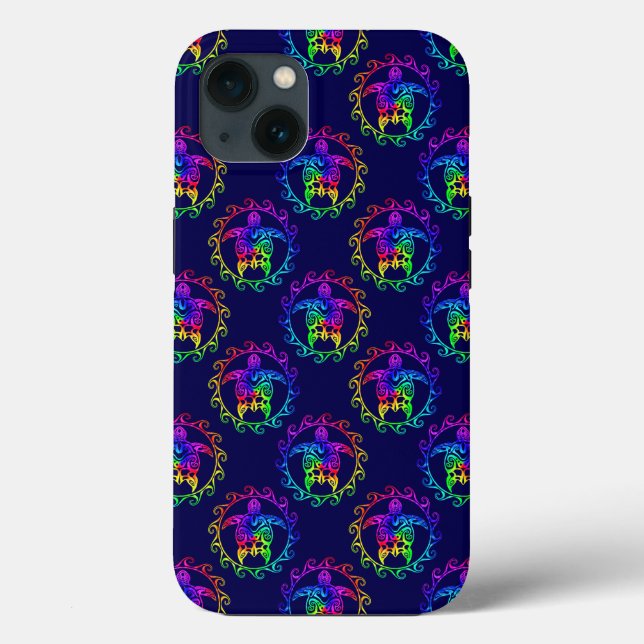Tie Dye Tribal Turtle Moari Sun Blue Case-Mate iPhone Case (Back)