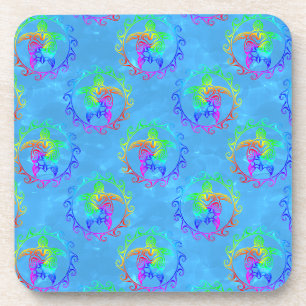 Tie Dye Tribal Turtle Moari Sun Light Blue Coaster