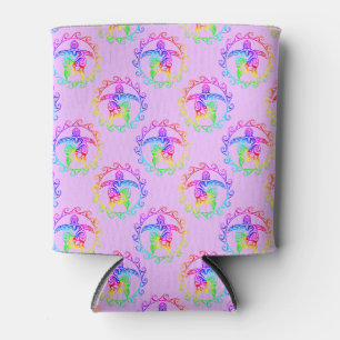 Tie Dye Tribal Turtle Moari Sun Pink Can Cooler