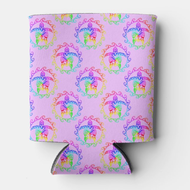 Tie Dye Tribal Turtle Moari Sun Pink Can Cooler (Front)