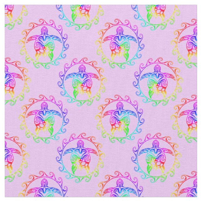 Tie Dye Tribal Turtle Moari Sun Pink Fabric (Close Up)