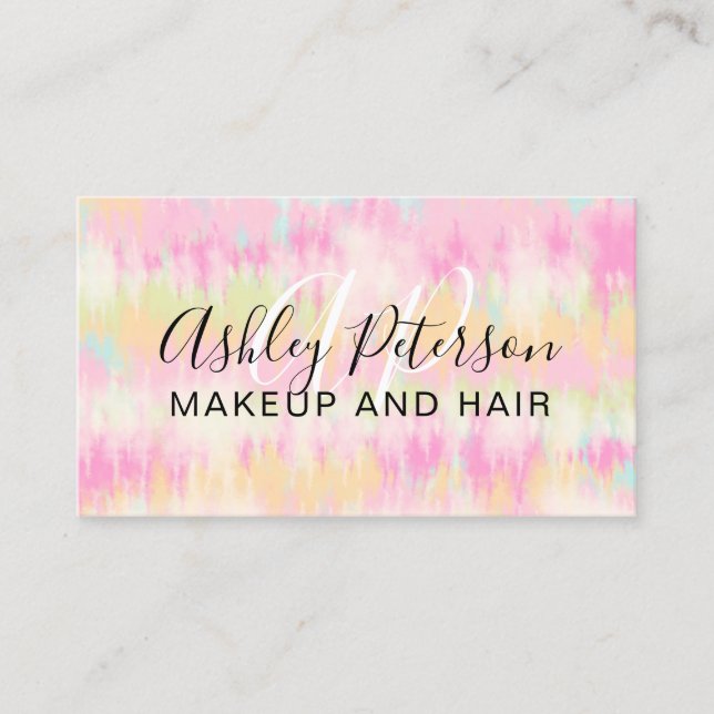Tie dye unicorn rainbow chic makeup and hair business card (Front)