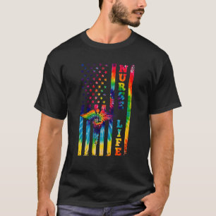 Tie Dye Us American Flag Nurse Life Cute Nurse App T-Shirt