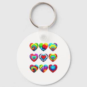 Tie Dye Valentines Colorful Hearts Day Men Women K Key Ring