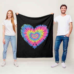 Tie Dye Valentines Colourful Hearts Day Fleece Blanket