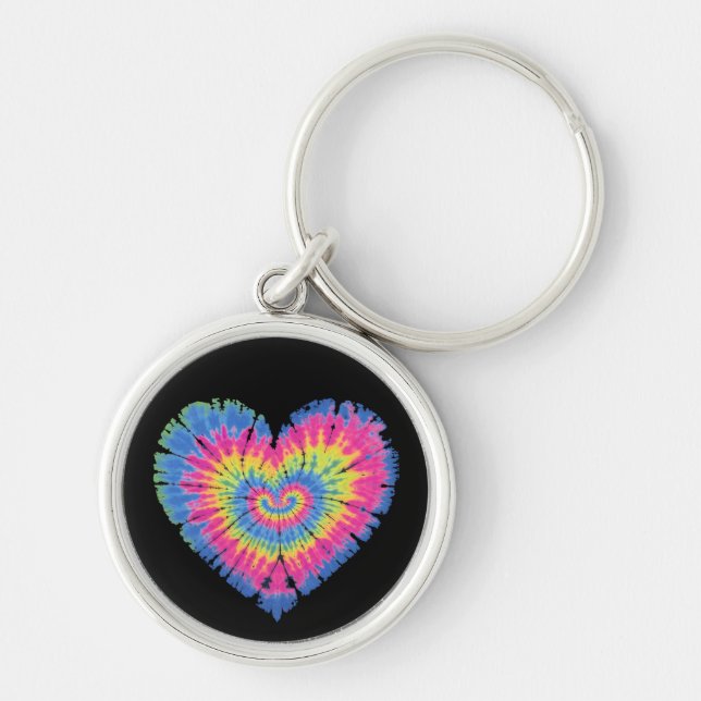 Tie Dye Valentines Colourful Hearts Day  Key Ring (Front)