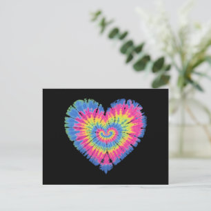 Tie Dye Valentines Colourful Hearts Day Postcard