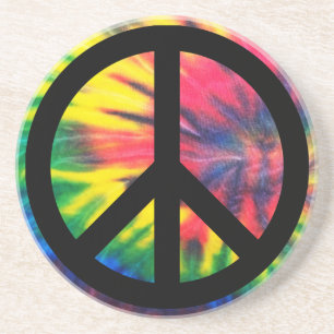 Tie Dyed Black Peace Sign Coaster