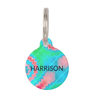 Tie Dyed custom dog Name contact Info fun Pet Tag